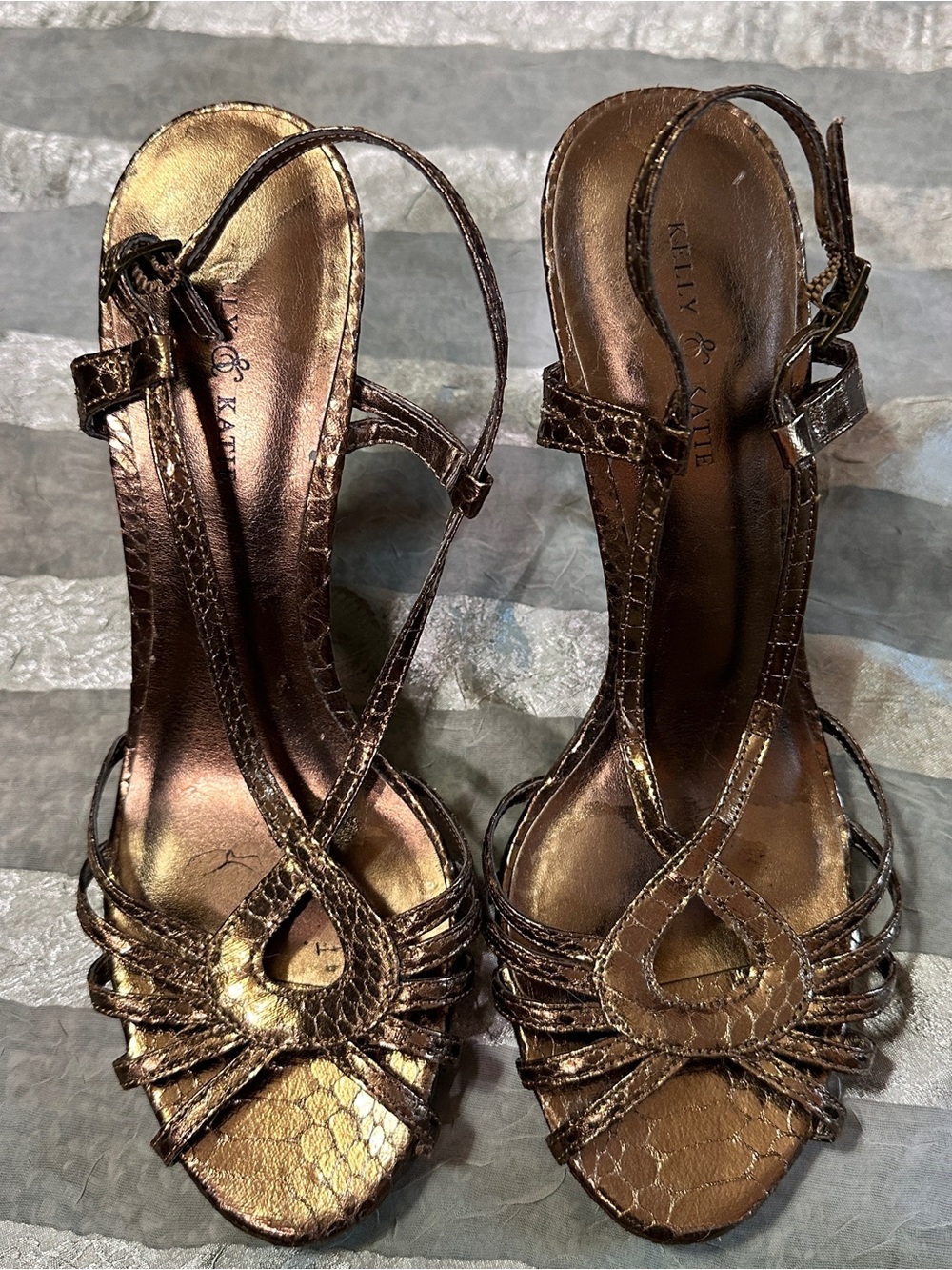 Y2K Kelly & Katie Metallic Bronze Strappy Women’s Heels Carrie Bradshaw Style